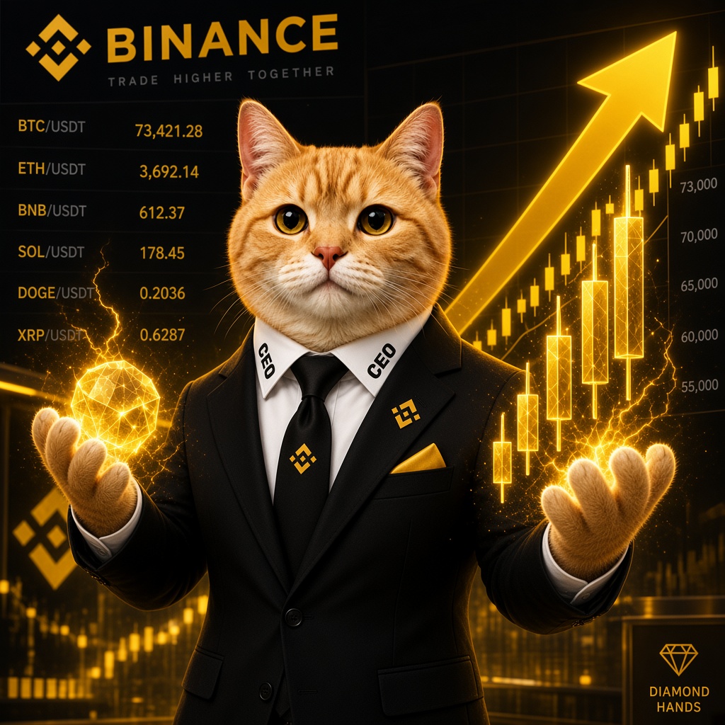 StockCat watching a yellow Binance chart