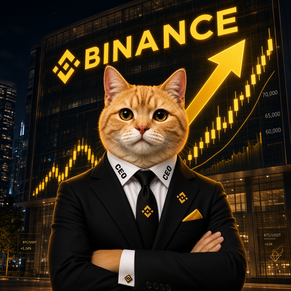 StockCat in front of Binance headquarters